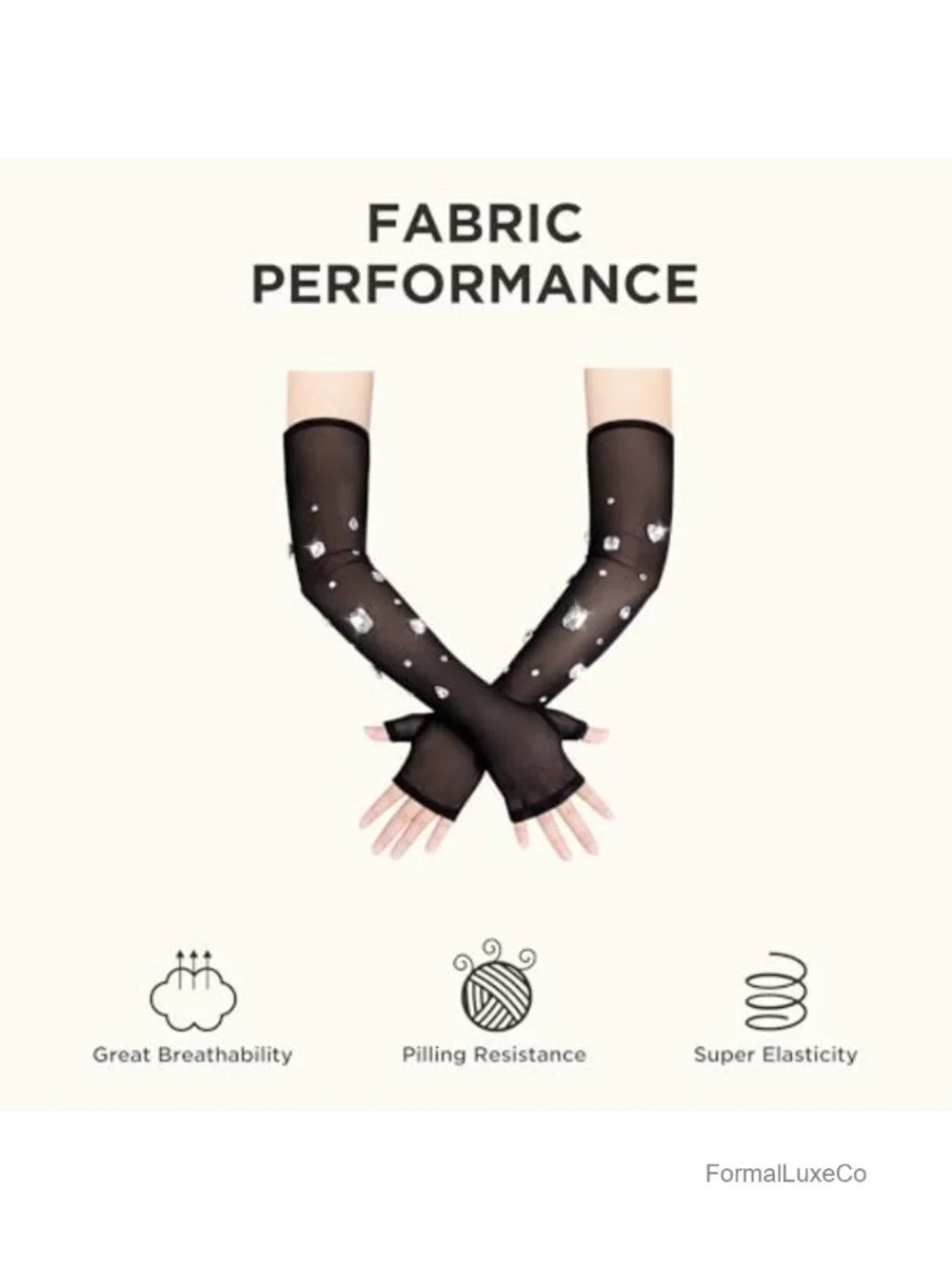 Long Mesh Fingerless Gloves with Sparkling Rhinestones for Wedding Opera Party